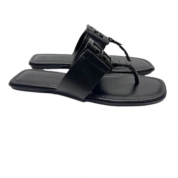 TORY BURCH * $228 * Georgia Black Logo Enamel Sandal - Picture 4 of 8